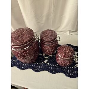 Vintage Mojolica Style Cabisters. Featuring Grape And Leaf Design. Dark...